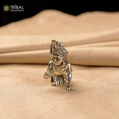 925 Sterling silver Handmade crawling Krishna Bal Gopal statue figurine, laddu gopal sculpture crawling Krishna temple silver article su210 - TRIBAL ORNAMENTS