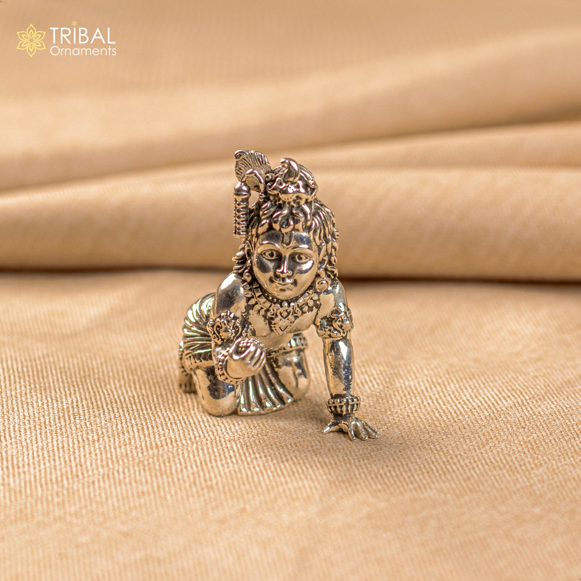 925 Sterling silver Handmade crawling Krishna Bal Gopal statue figurine, laddu gopal sculpture crawling Krishna temple silver article su210 - TRIBAL ORNAMENTS