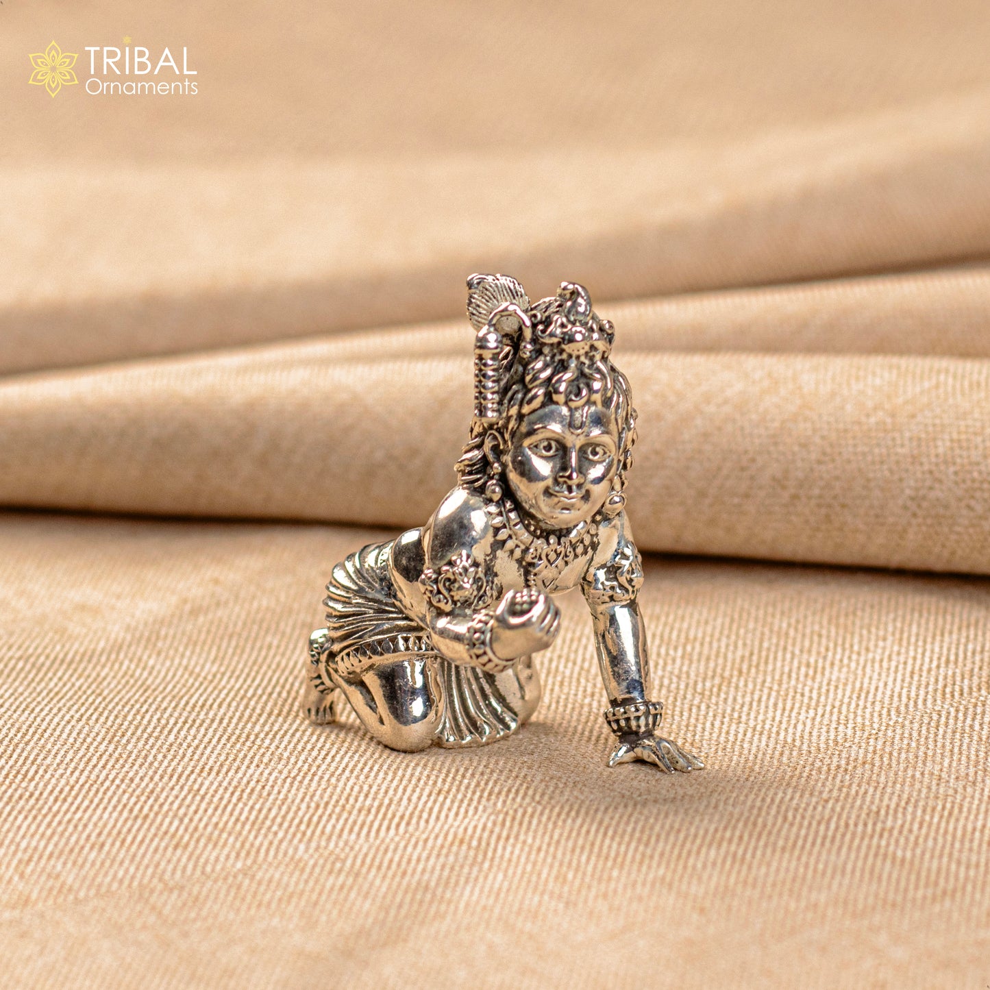 925 Sterling silver Handmade crawling Krishna Bal Gopal statue figurine, laddu gopal sculpture crawling Krishna temple silver article su210 - TRIBAL ORNAMENTS