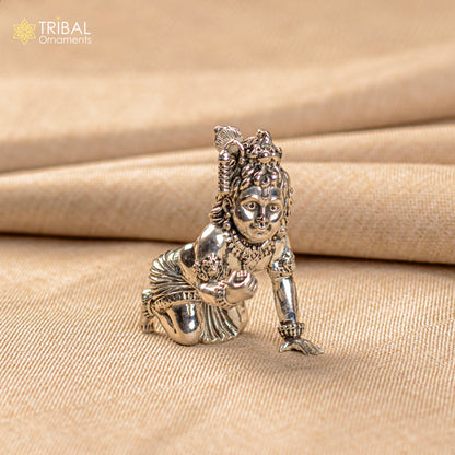 925 Sterling silver Handmade crawling Krishna Bal Gopal statue figurine, laddu gopal sculpture crawling Krishna temple silver article su210 - TRIBAL ORNAMENTS