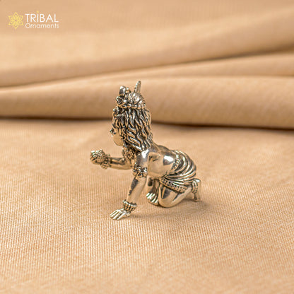 925 Sterling silver Handmade crawling Krishna Bal Gopal statue figurine, laddu gopal sculpture crawling Krishna temple silver article su210 - TRIBAL ORNAMENTS