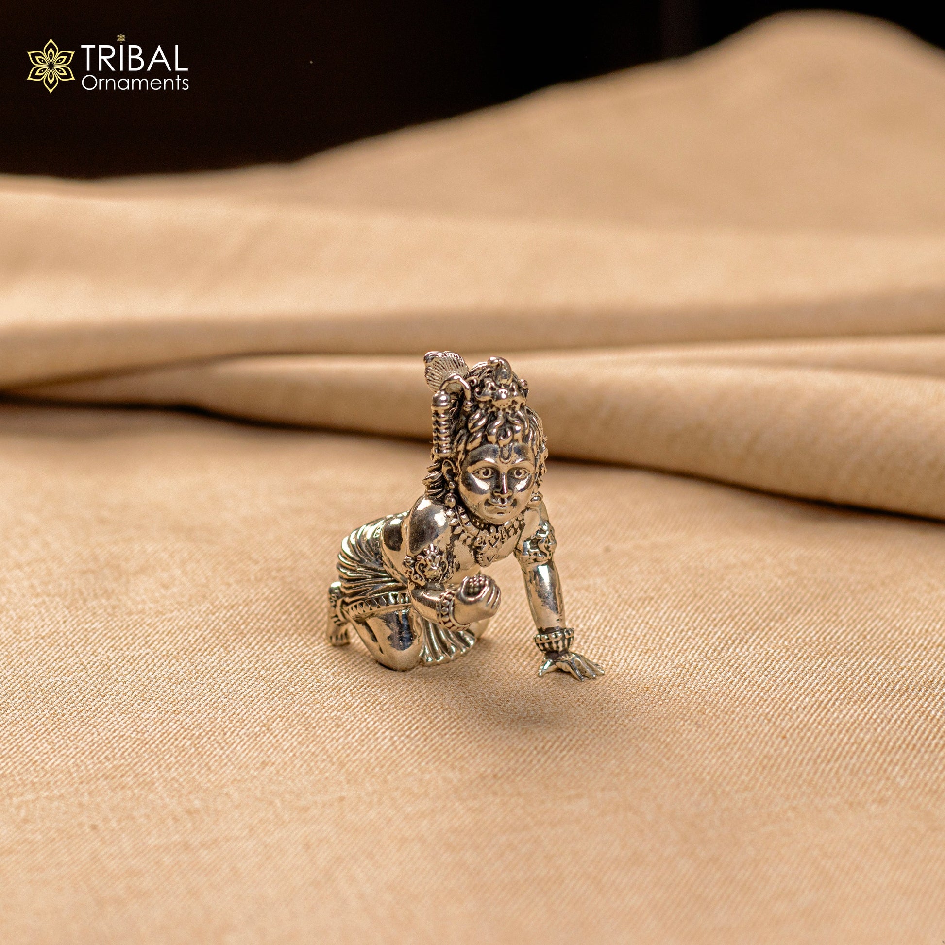 925 Sterling silver Handmade crawling Krishna Bal Gopal statue figurine, laddu gopal sculpture crawling Krishna temple silver article su210 - TRIBAL ORNAMENTS