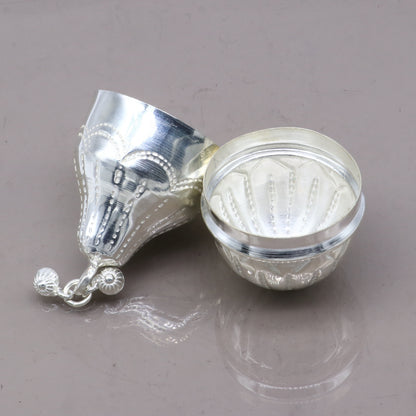 925 sterling silver handmade cultural silver coconut for puja or worshipping, Silver nariyal for diwali puja su1316 - TRIBAL ORNAMENTS