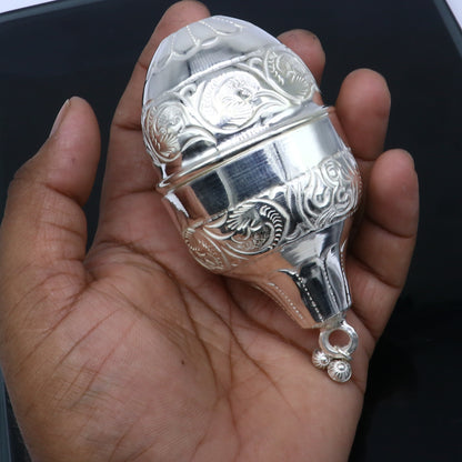 925 sterling silver handmade cultural silver coconut for puja or worshipping, Silver nariyal for diwali puja su1317 - TRIBAL ORNAMENTS