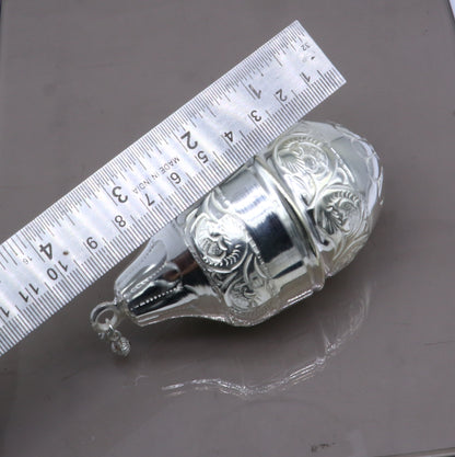 925 sterling silver handmade cultural silver coconut for puja or worshipping, Silver nariyal for diwali puja su1317 - TRIBAL ORNAMENTS