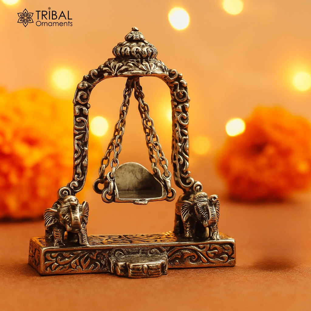 925 Sterling silver handmade custom design Idols Lord Krishna with swing , Bal Gopala Statue figurine, puja articles decorative gift art20 - TRIBAL ORNAMENTS