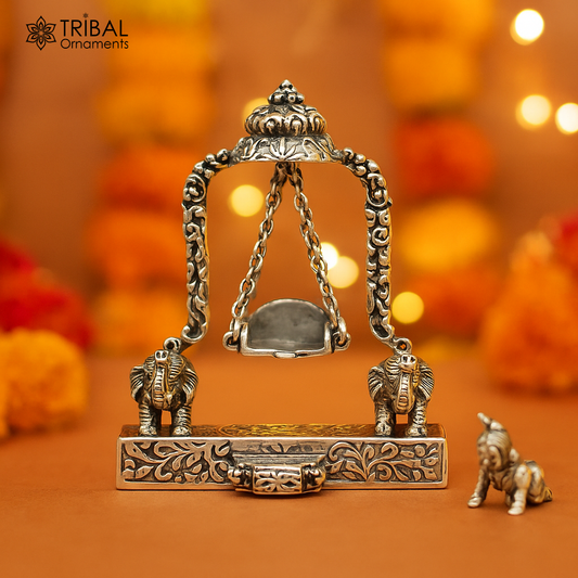 925 Sterling silver handmade custom design Idols Lord Krishna with swing, Bal Gopala Statue figurine, puja articles decorative gift art38 - TRIBAL ORNAMENTS