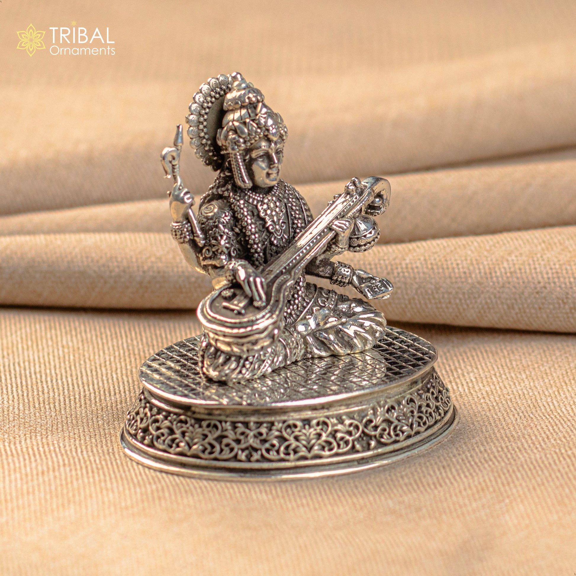 925 Sterling silver handmade customized Hindu idol Saraswati  sharda maa statue, puja article figurine,Diwali puja gift Articles art219 - TRIBAL ORNAMENTS
