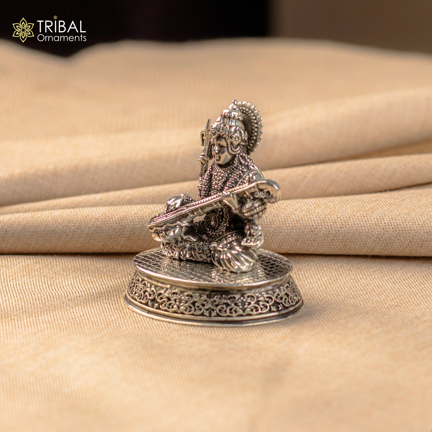 925 Sterling silver handmade customized Hindu idol Saraswati  sharda maa statue, puja article figurine,Diwali puja gift Articles art219 - TRIBAL ORNAMENTS