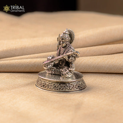 925 Sterling silver handmade customized Hindu idol Saraswati  sharda maa statue, puja article figurine,Diwali puja gift Articles art219 - TRIBAL ORNAMENTS