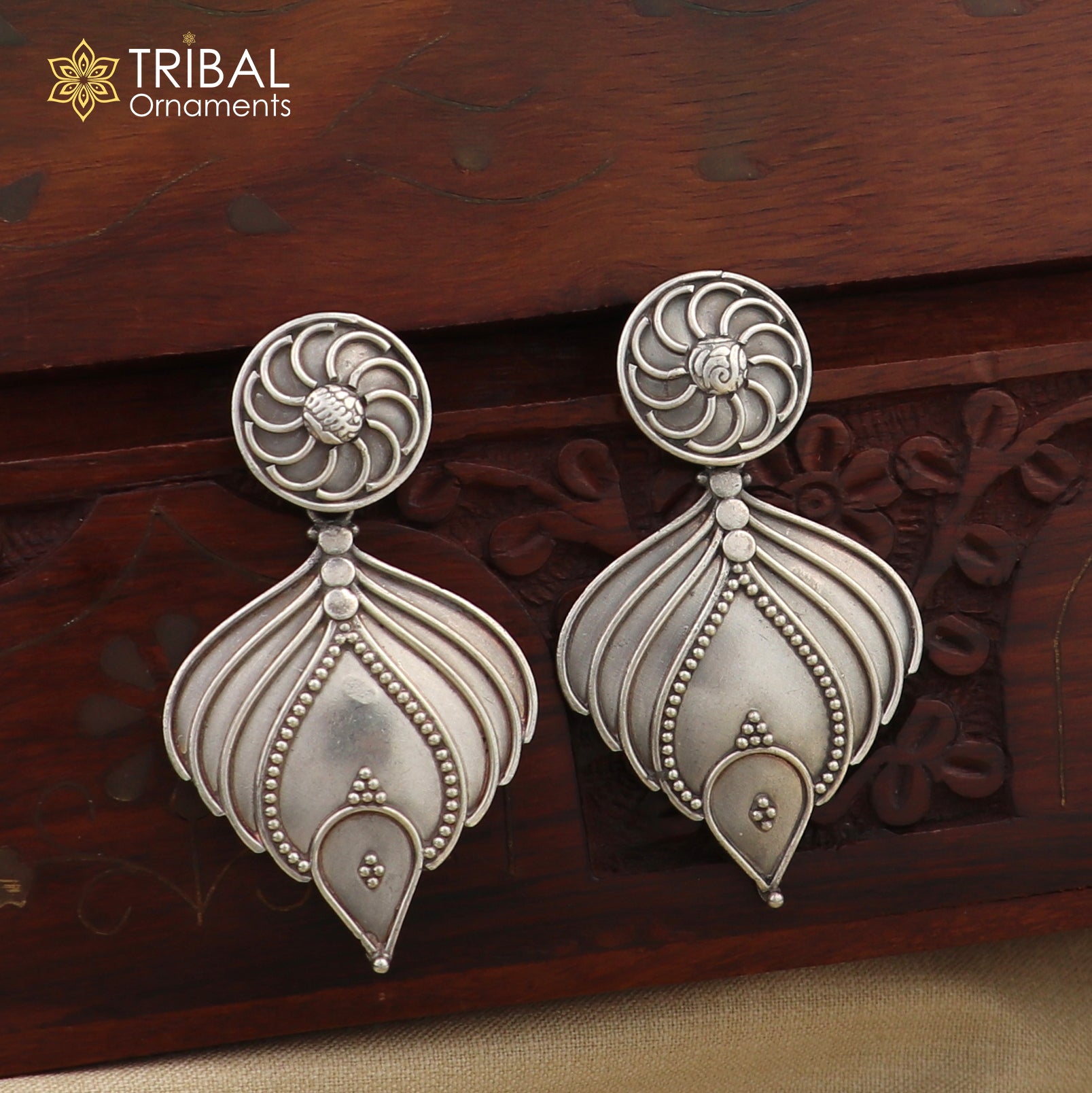 925 Sterling silver handmade customized stud earring, Amazing leaf design earring, fabulous drop dangle Ethnic tribal gifting jewelry s1098 - TRIBAL ORNAMENTS