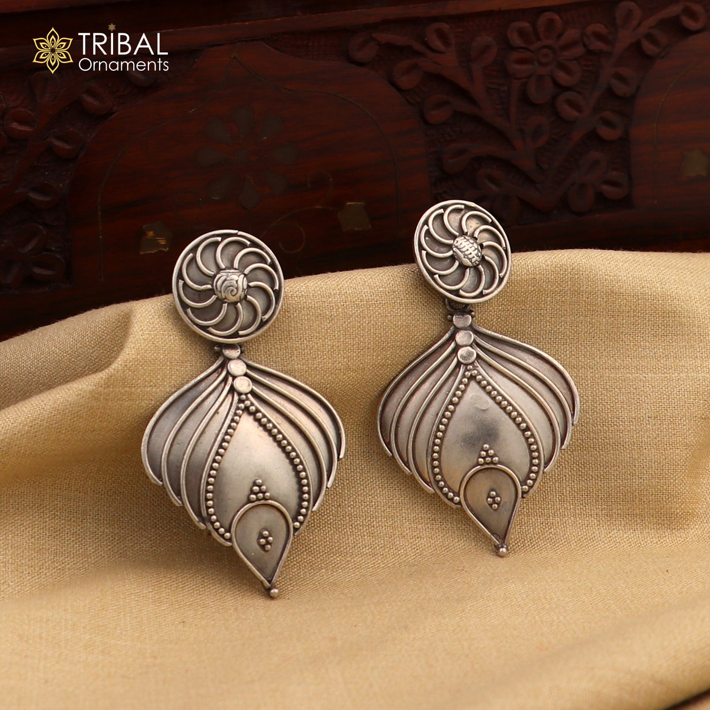 925 Sterling silver handmade customized stud earring, Amazing leaf design earring, fabulous drop dangle Ethnic tribal gifting jewelry s1098 - TRIBAL ORNAMENTS