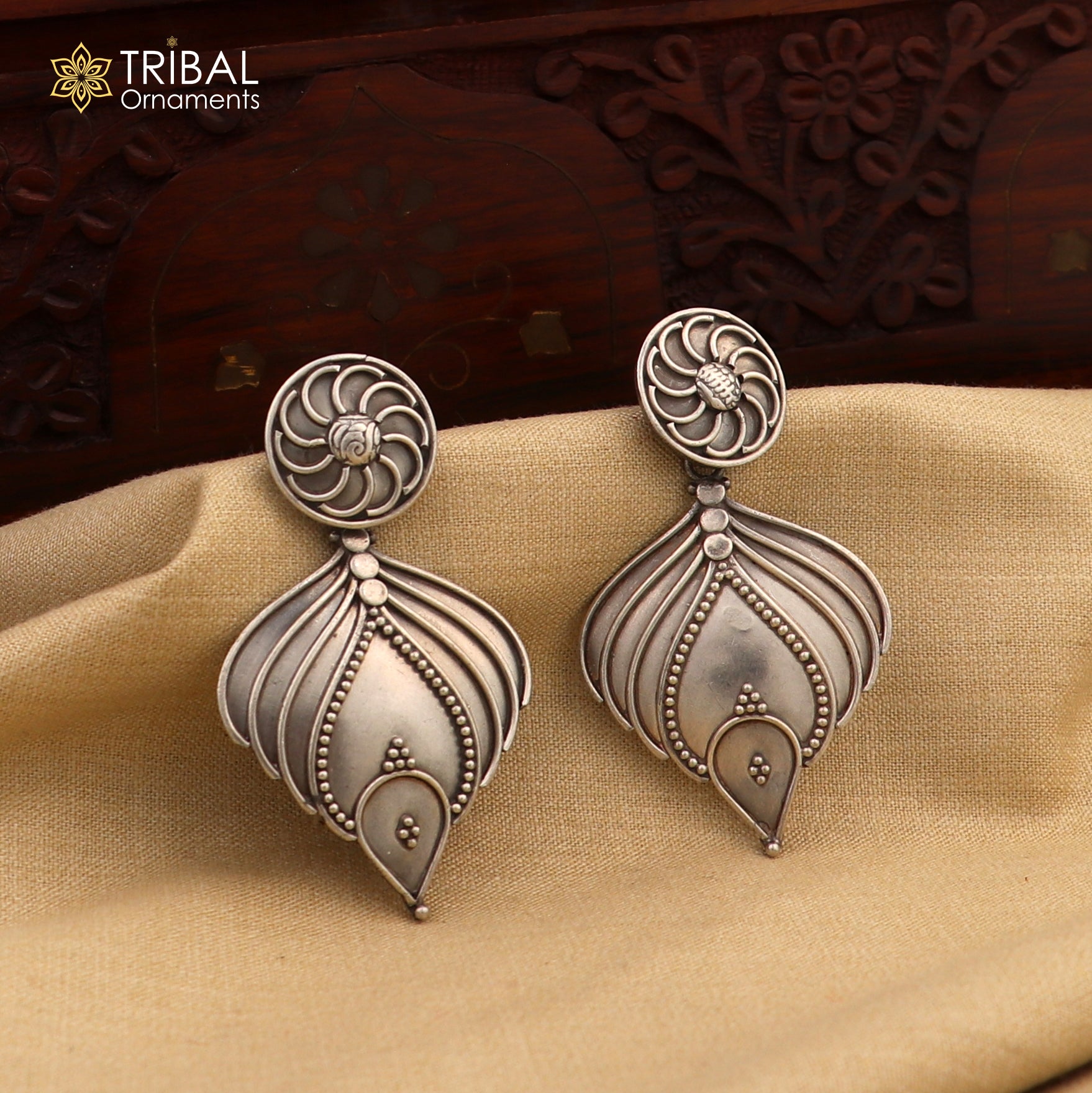 925 Sterling silver handmade customized stud earring, Amazing leaf design earring, fabulous drop dangle Ethnic tribal gifting jewelry s1098 - TRIBAL ORNAMENTS