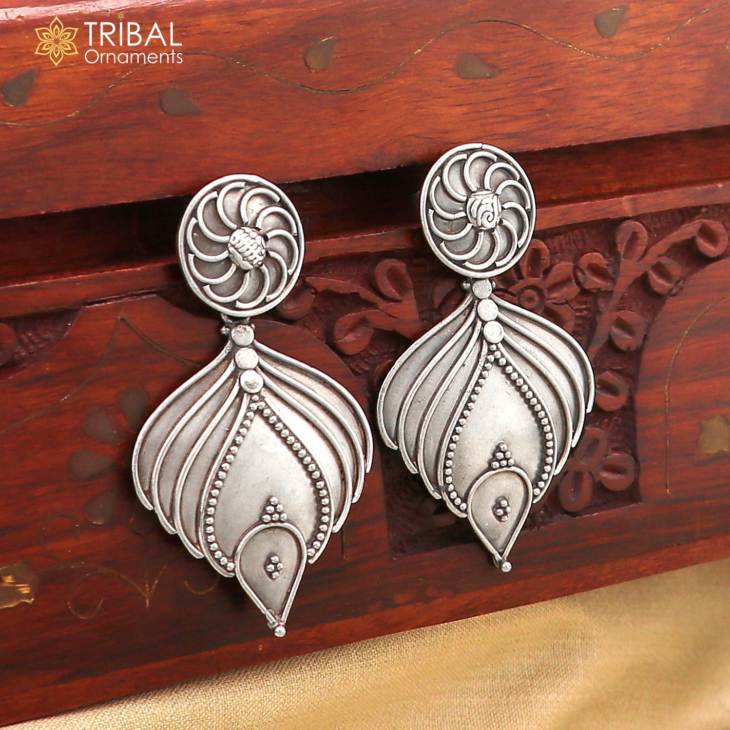 925 Sterling silver handmade customized stud earring, Amazing leaf design earring, fabulous drop dangle Ethnic tribal gifting jewelry s1098 - TRIBAL ORNAMENTS