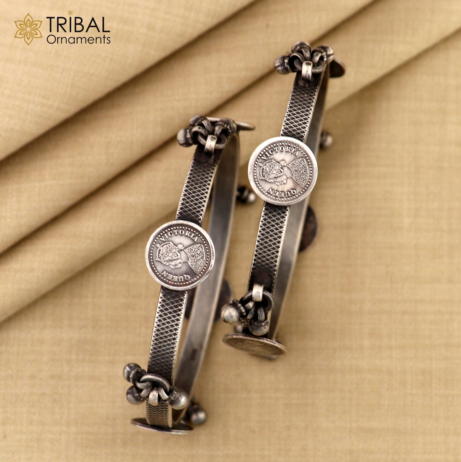 925 sterling silver handmade customized tribal ethnic bangle bracelet, best vintage style hanging drops bangles for gifting nba328 - TRIBAL ORNAMENTS