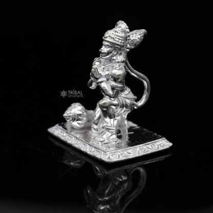 925 Sterling silver Lord Hanumaan statue figurine, handcrafted Indian puja idol, decorative gift for Diwali and religious ceremonies.