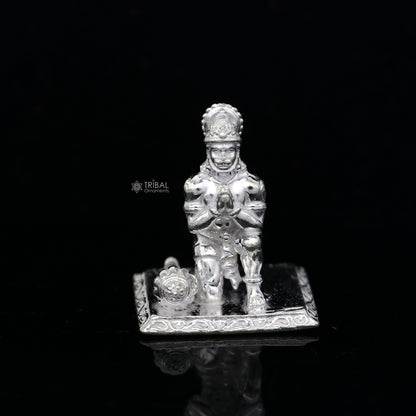 925 Sterling silver Lord Hanumaan statue figurine, handmade Indian idol for puja, decorative gift for Diwali ceremonies.