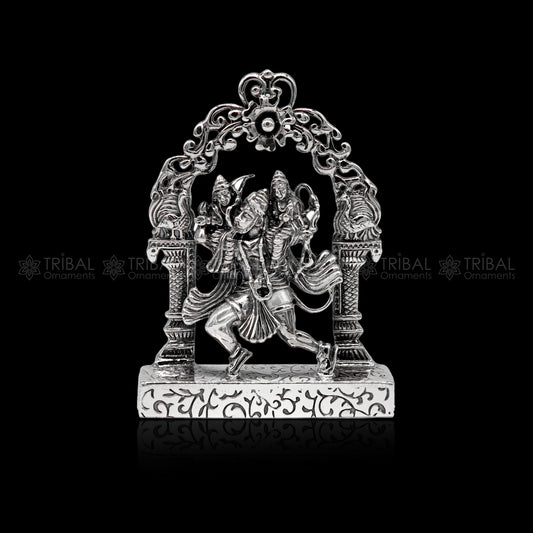 925 sterling silver handmade Divine Hindu god Hanuman with Rama and Laxman blessing Statue, amazing Divine figurine puja article art174 - TRIBAL ORNAMENTS
