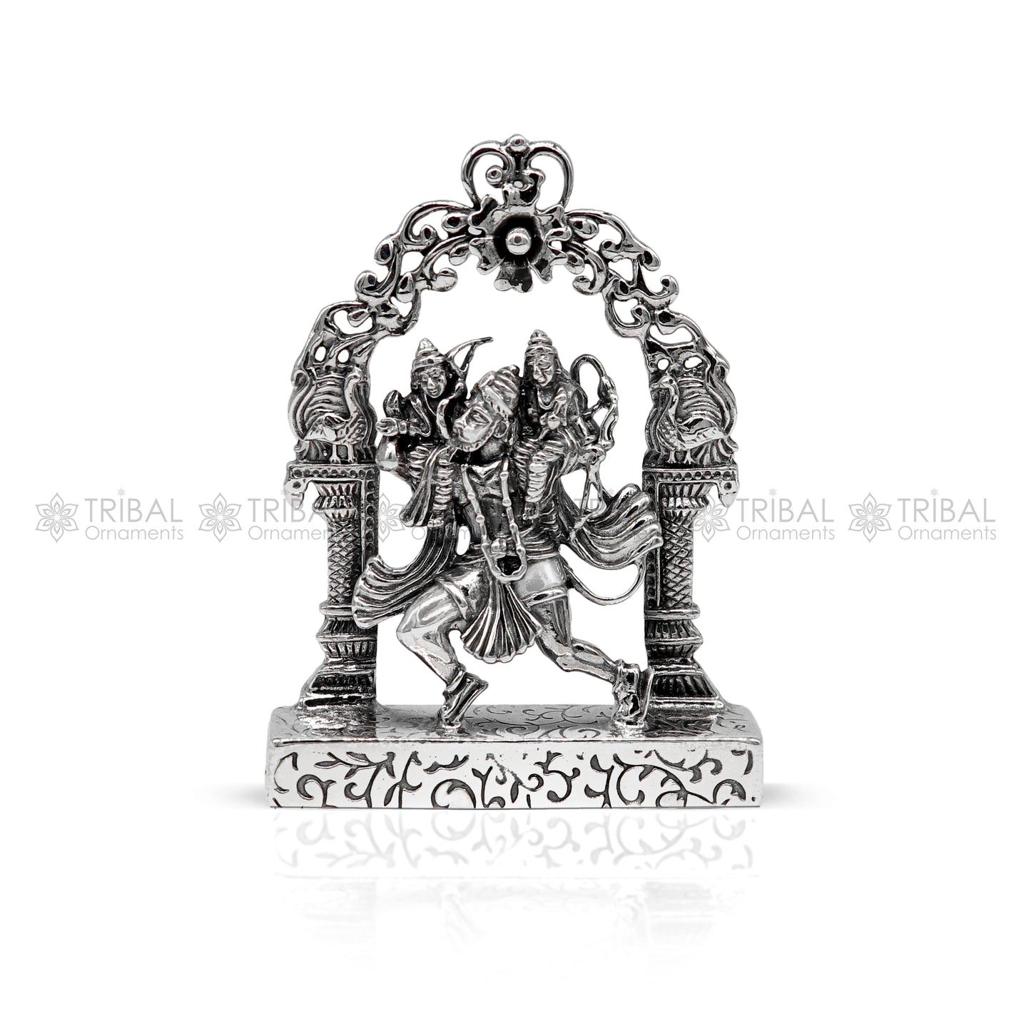 925 sterling silver handmade Divine Hindu god Hanuman with Rama and Laxman blessing Statue, amazing Divine figurine puja article art174 - TRIBAL ORNAMENTS