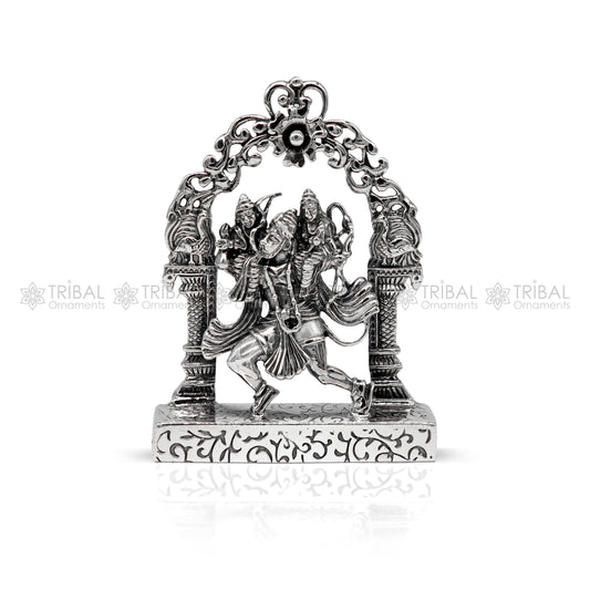 925 sterling silver handmade Divine Hindu god Hanuman with Rama and Laxman blessing Statue, amazing Divine figurine puja article art174 - TRIBAL ORNAMENTS