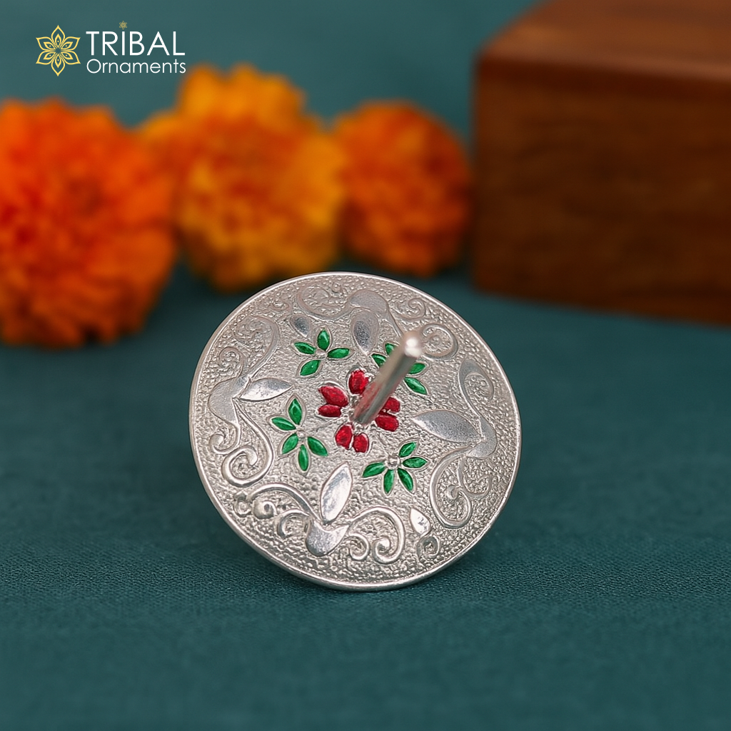 925 sterling silver handmade enamel work Firki or Lattu toy , best silver toy for your  baby Krishna idols, best silver article india su1154 - TRIBAL ORNAMENTS
