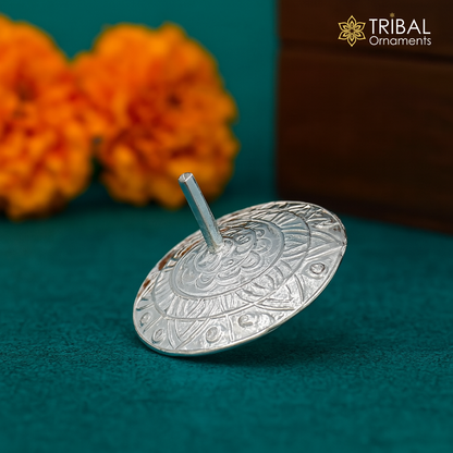 Sterling silver enamel work Firki or Lattu toy for baby Krishna idols, handmade Indian silver toy by TRIBAL ORNAMENTS