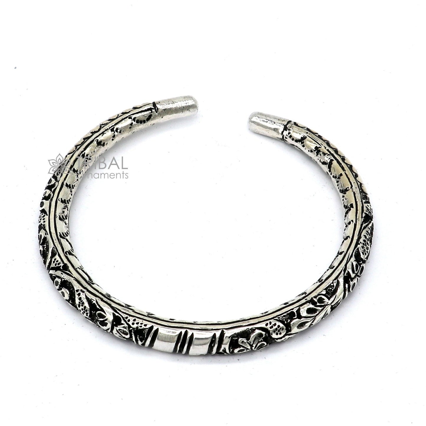 925 Sterling silver handmade fabulous chitai work bangle bracelet kada tribal ethnic jewelry nsk836 - TRIBAL ORNAMENTS