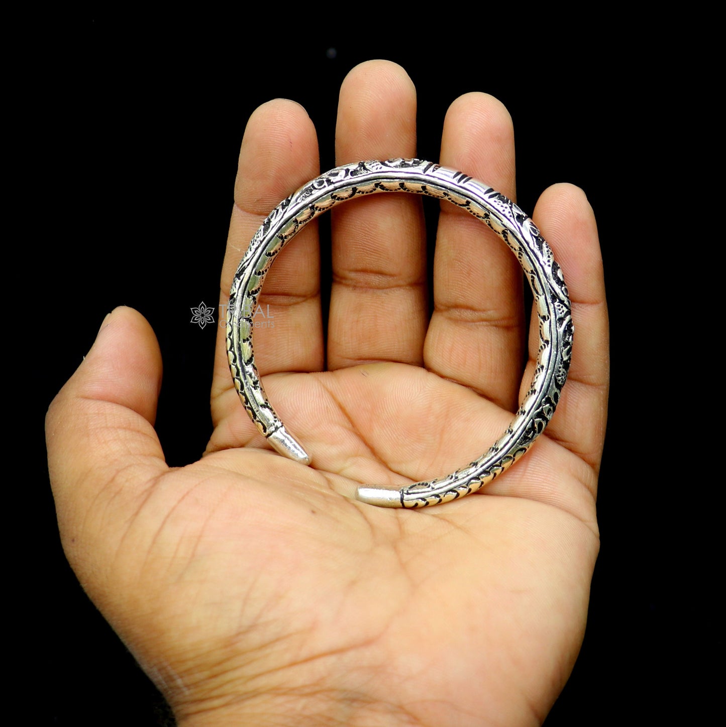 925 Sterling silver handmade fabulous chitai work bangle bracelet kada tribal ethnic jewelry nsk836 - TRIBAL ORNAMENTS