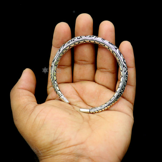 925 Sterling silver handmade fabulous chitai work bangle bracelet kada tribal ethnic jewelry nsk836 - TRIBAL ORNAMENTS