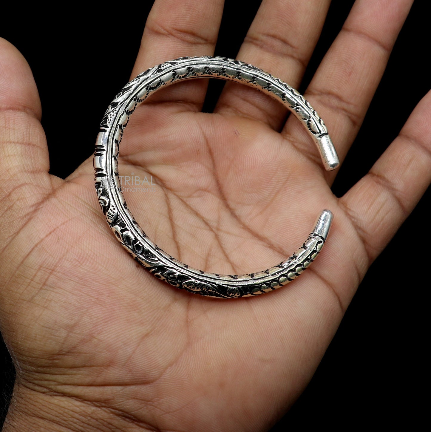 925 Sterling silver handmade fabulous chitai work bangle bracelet kada tribal ethnic jewelry nsk836 - TRIBAL ORNAMENTS