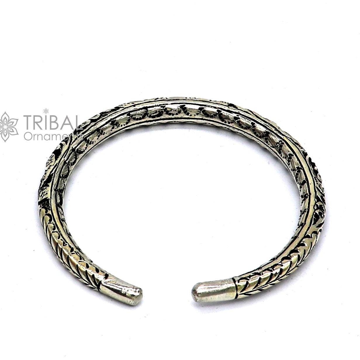 925 Sterling silver handmade fabulous chitai work bangle bracelet kada tribal ethnic jewelry nsk836 - TRIBAL ORNAMENTS