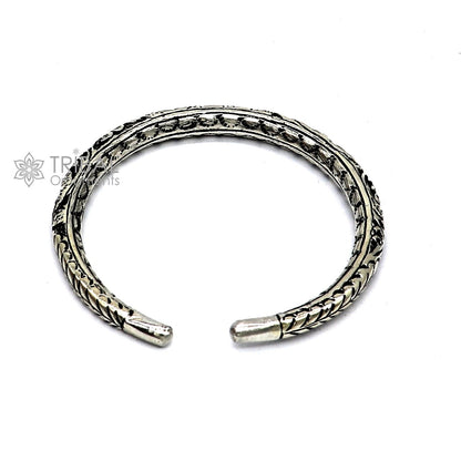 925 Sterling silver handmade fabulous chitai work bangle bracelet kada tribal ethnic jewelry nsk836 - TRIBAL ORNAMENTS