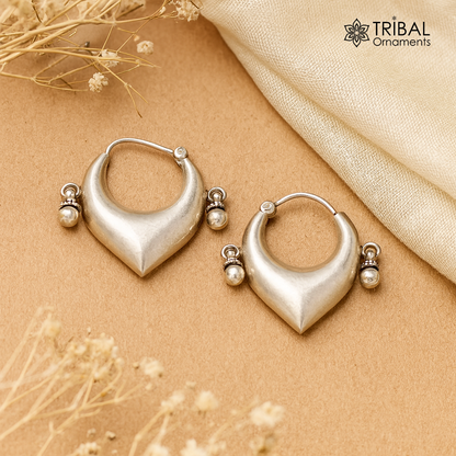 925 sterling silver handmade fabulous hoops earring with gorgeous hanging drops, customized heart shape design earring bridal jewelry s872 - TRIBAL ORNAMENTS