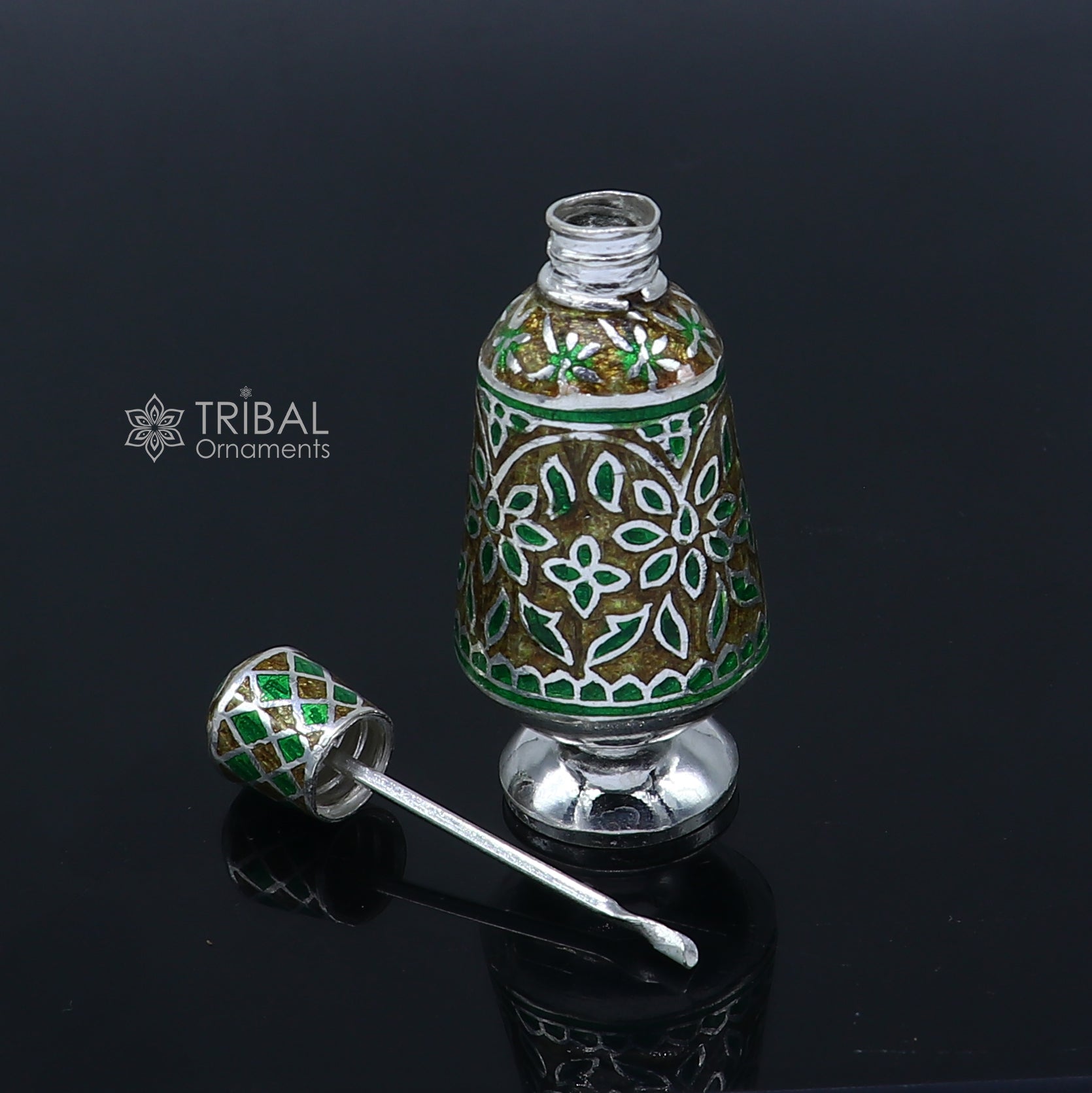 925 Sterling silver handmade fabulous meenakari trinket box, container box, casket box, sindoor box, enamel work customized  box stb862 - TRIBAL ORNAMENTS