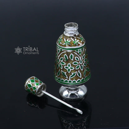 925 Sterling silver handmade fabulous meenakari trinket box, container box, casket box, sindoor box, enamel work customized  box stb862 - TRIBAL ORNAMENTS