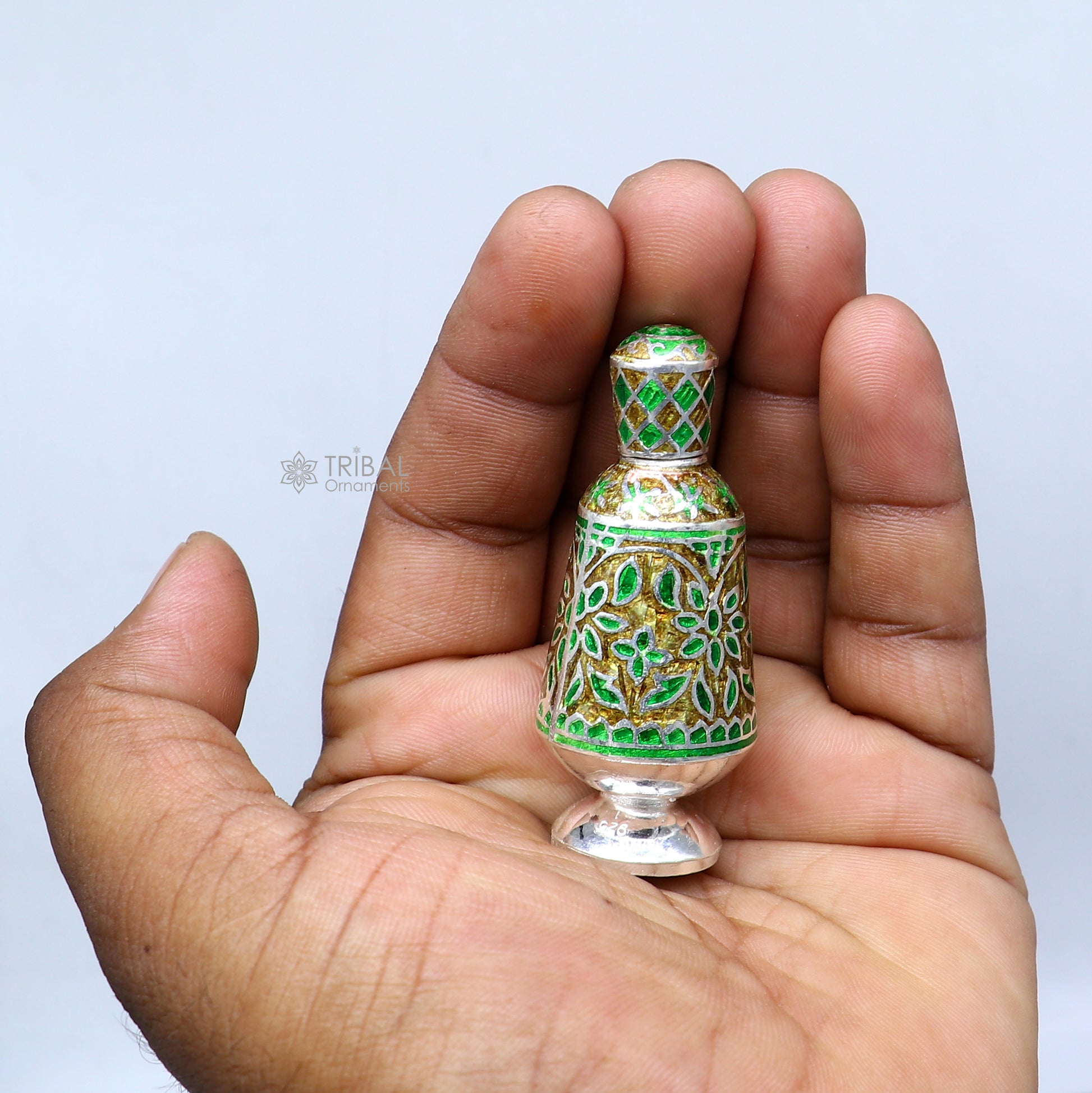 925 Sterling silver handmade fabulous meenakari trinket box, container box, casket box, sindoor box, enamel work customized  box stb862 - TRIBAL ORNAMENTS