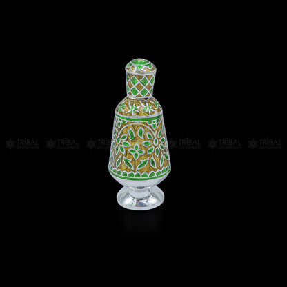 925 Sterling silver handmade fabulous meenakari trinket box, container box, casket box, sindoor box, enamel work customized  box stb862 - TRIBAL ORNAMENTS