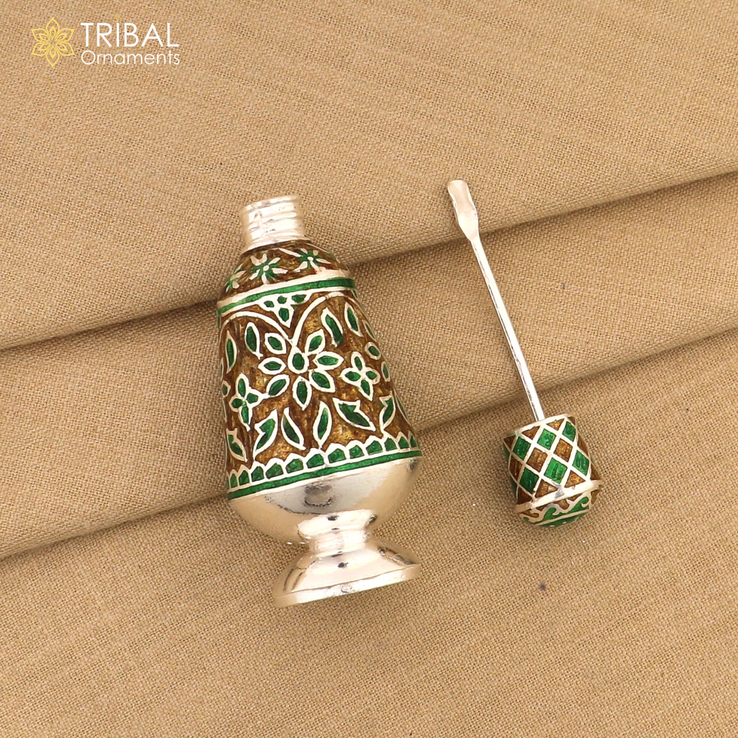 925 Sterling silver handmade fabulous meenakari trinket box, container box, casket box, sindoor box, enamel work customized  box stb862 - TRIBAL ORNAMENTS