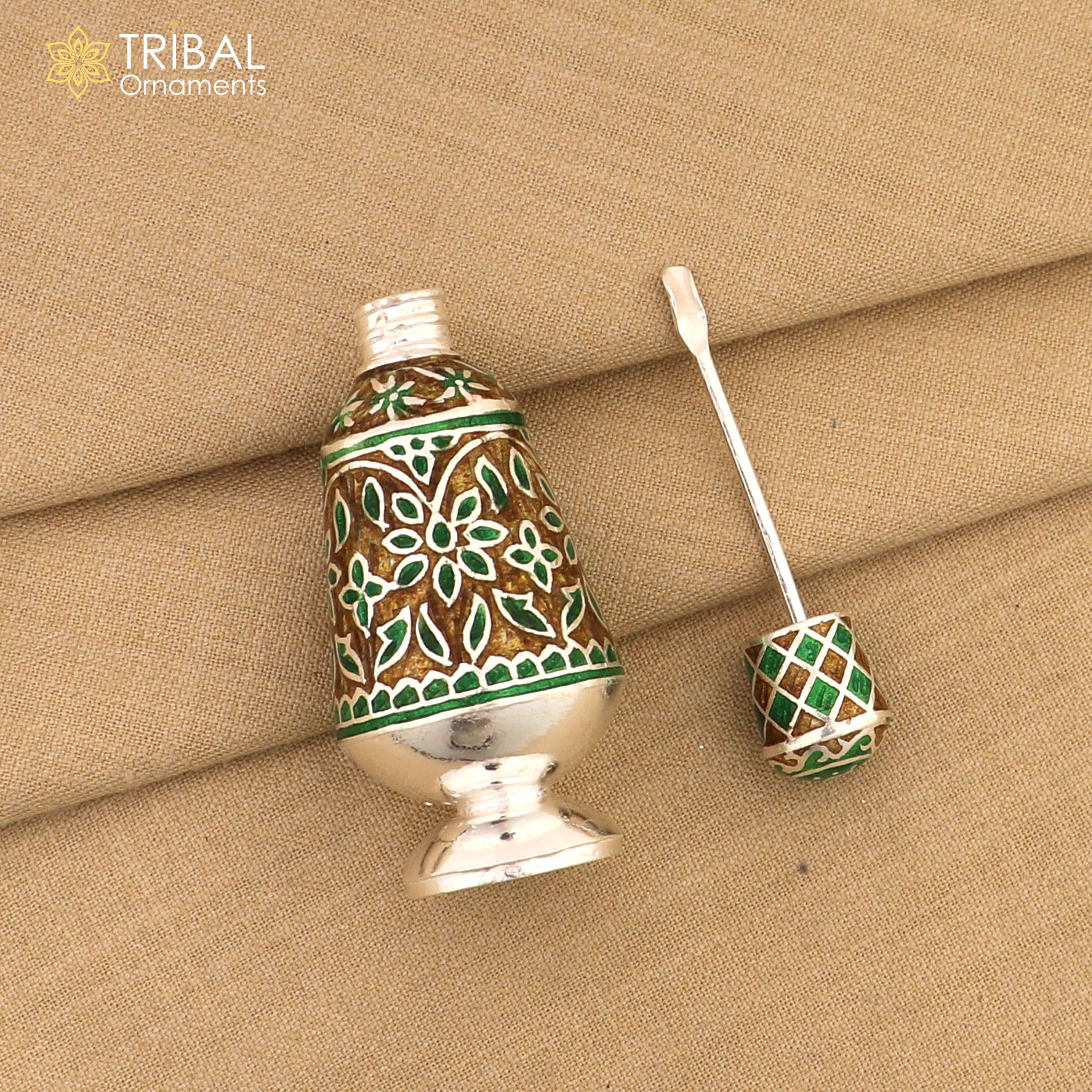 925 Sterling silver handmade fabulous meenakari trinket box, container box, casket box, sindoor box, enamel work customized  box stb862 - TRIBAL ORNAMENTS