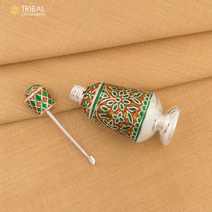 925 Sterling silver handmade fabulous meenakari trinket box, container box, casket box, sindoor box, enamel work customized  box stb862 - TRIBAL ORNAMENTS