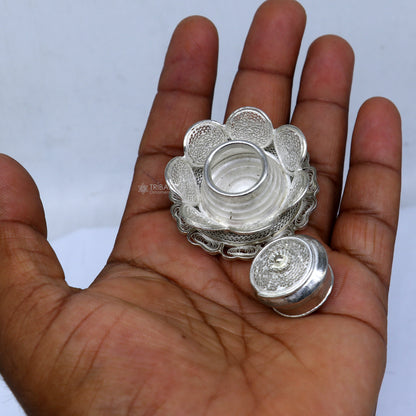 925 Sterling silver handmade fabulous meenakari trinket box, container box, casket box, sindoor box, enamel work customized  box stb863 - TRIBAL ORNAMENTS