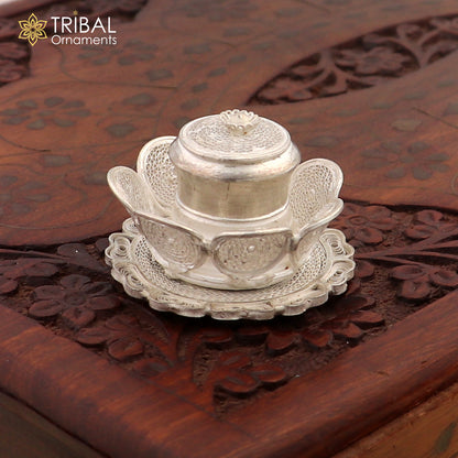 925 Sterling silver handmade fabulous meenakari trinket box, container box, casket box, sindoor box, enamel work customized  box stb863 - TRIBAL ORNAMENTS