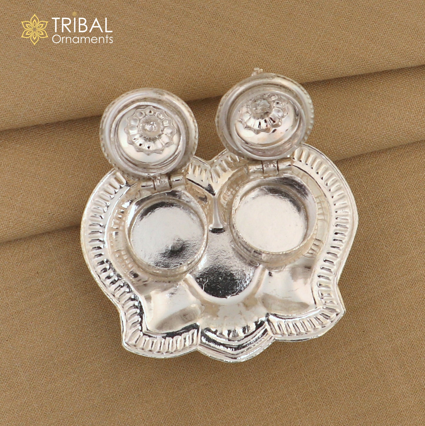 925 sterling silver handmade fabulous peacock design combo of two trinket box for kumkum sindur abil gulal rice best puja article stb826 - TRIBAL ORNAMENTS