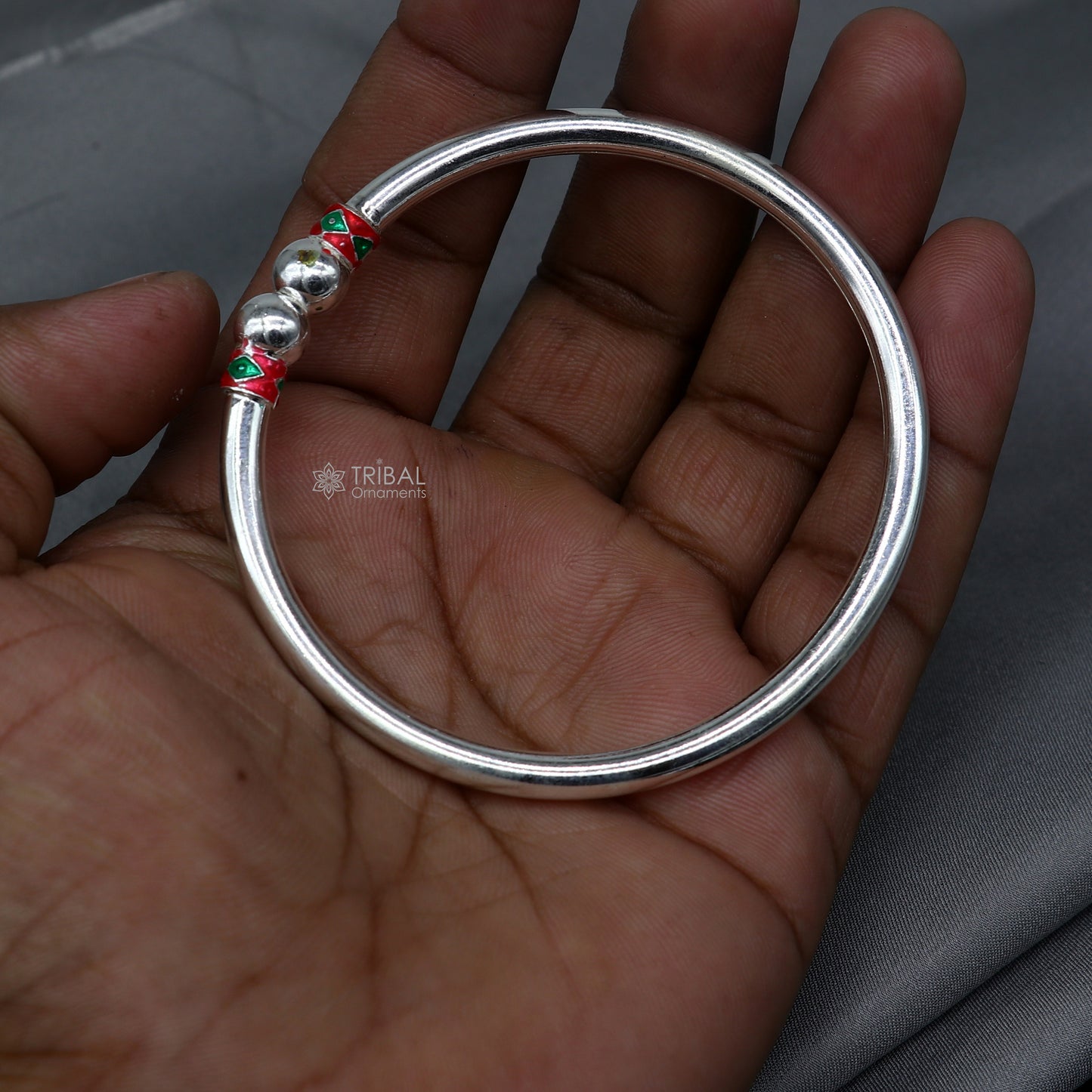 925 sterling silver handmade fabulous plain shine design bangle bracelet kada jewelry, single ball kada bangle nba427 - TRIBAL ORNAMENTS