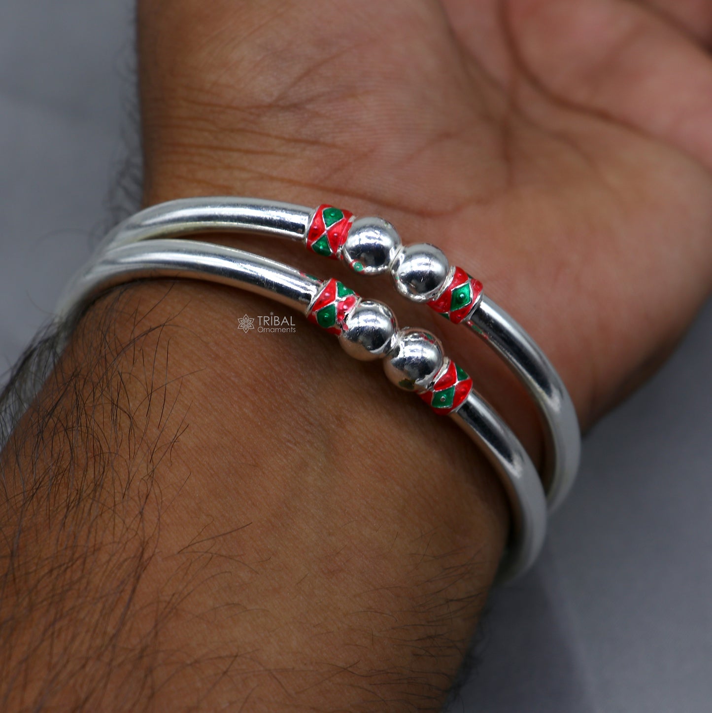 925 sterling silver handmade fabulous plain shine design bangle bracelet kada jewelry, single ball kada bangle nba427 - TRIBAL ORNAMENTS