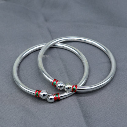 Sterling silver bangle bracelet with plain shine ball design, handmade tribal jewelry by Tribal Ornaments.