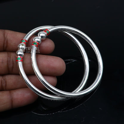 Sterling silver bangle bracelet with plain shine ball design, handmade tribal jewelry by Tribal Ornaments.