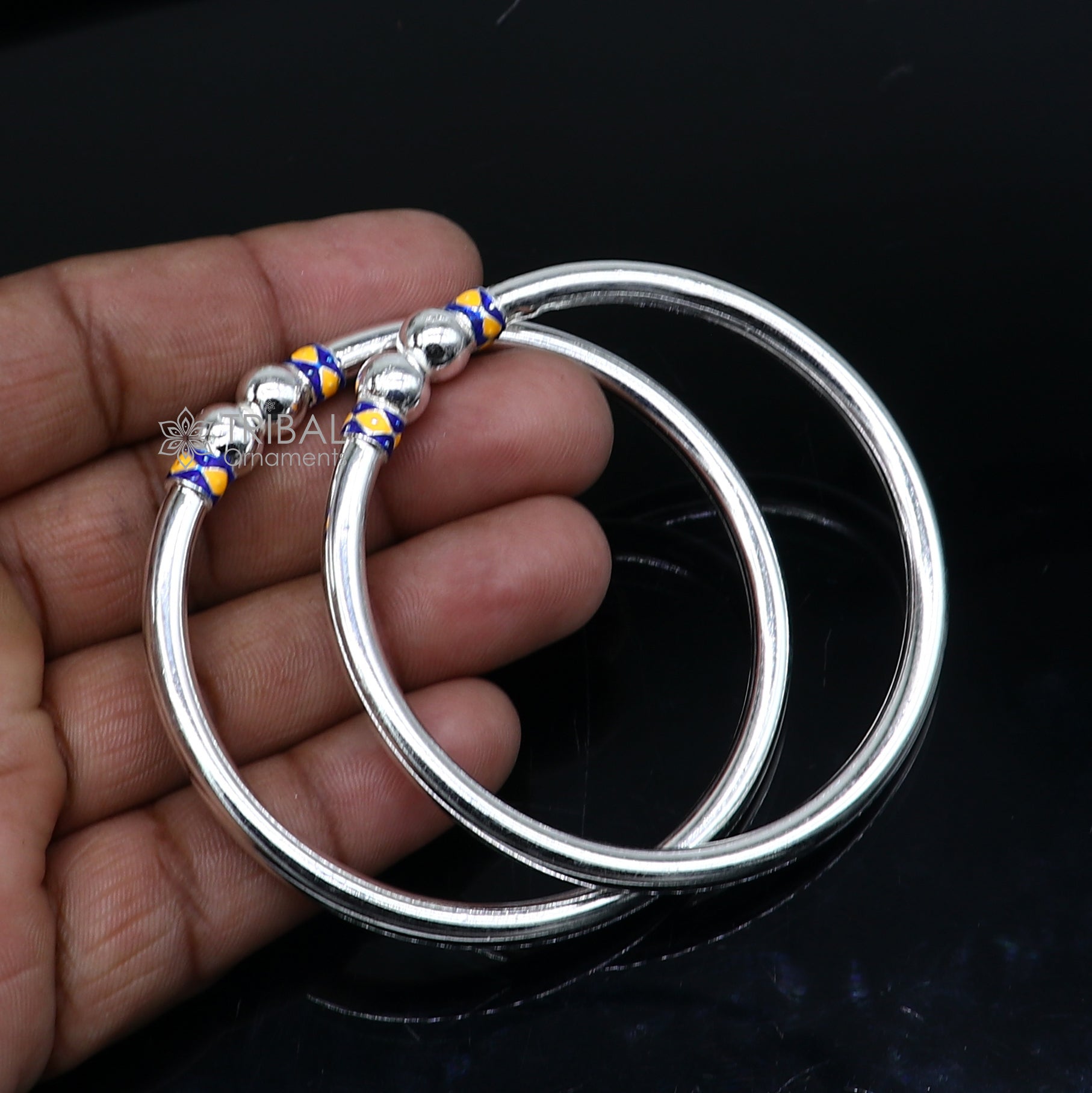 925 sterling silver handmade fabulous plain shine design bangle bracelet kada jewelry, single ball kada bangle nba428 - TRIBAL ORNAMENTS