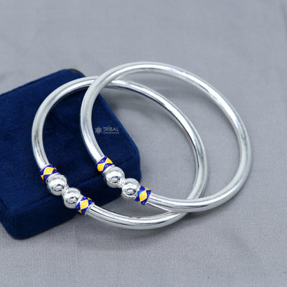 925 sterling silver bangle bracelet with a plain shine ball design, handmade tribal jewelry by TRIBAL ORNAMENTS.