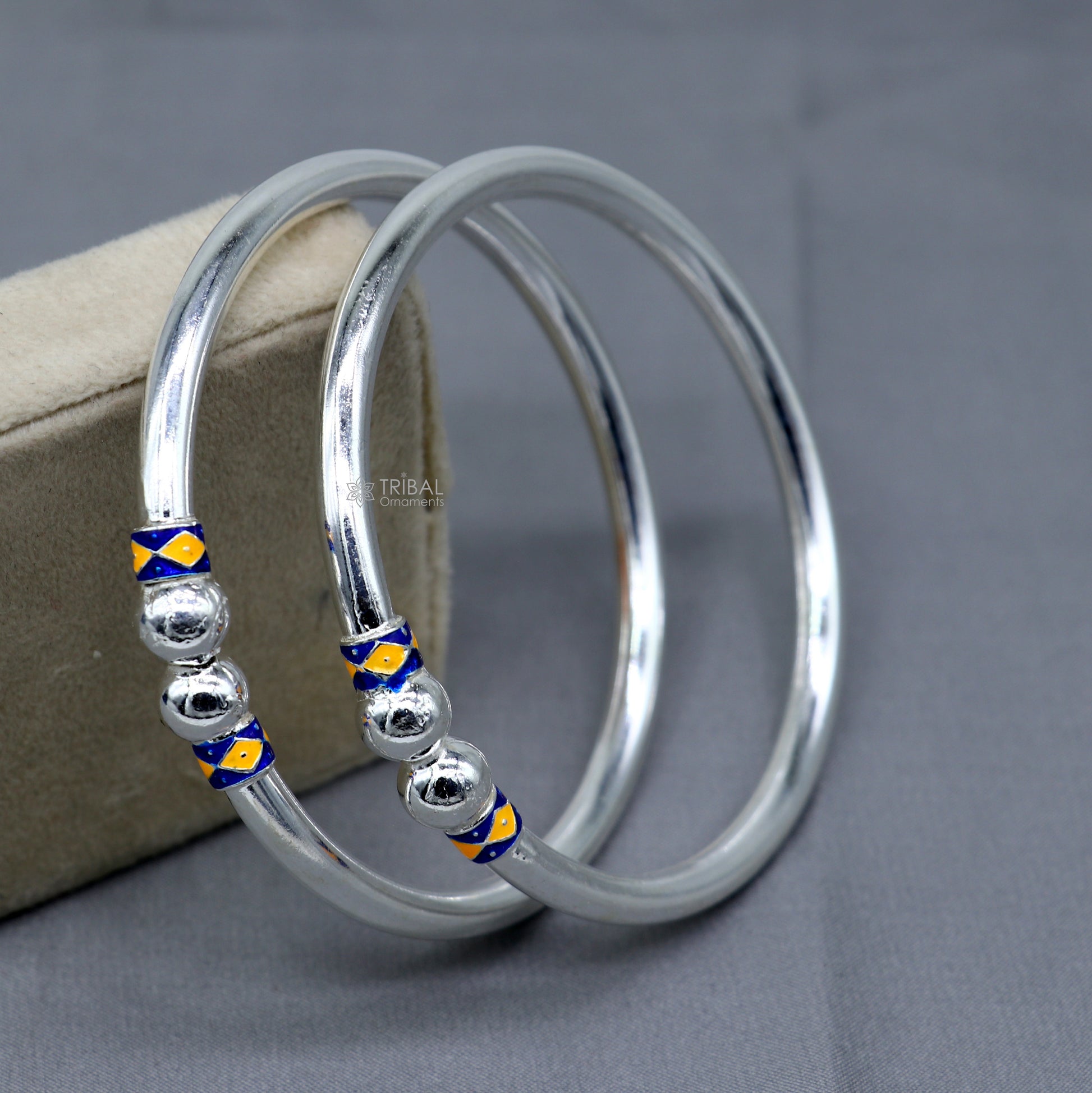 925 sterling silver handmade fabulous plain shine design bangle bracelet kada jewelry, single ball kada bangle nba428 - TRIBAL ORNAMENTS